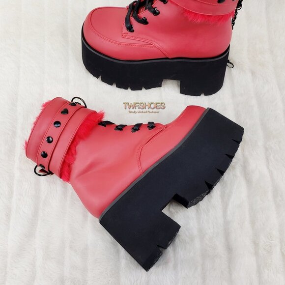 Goth Punk Platform Ankle Boots Furry Chain Cuff 57 - Picture 6 of 16